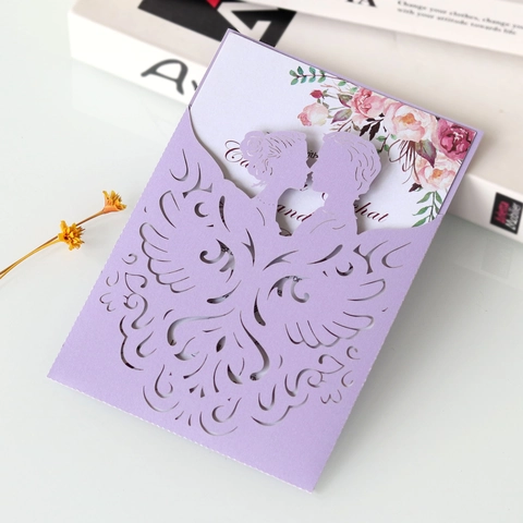 Elegant Laser Cut Wedding Invitations Floral Kissing Couple Pearlescent Paper Invitation Cards For Marriage Engagement Party
