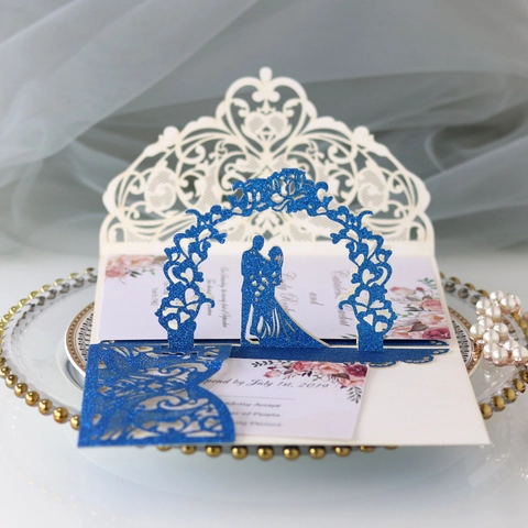3D Pop-up Hochzeitseinladung Laser Geschnittene Rose Blume Glitzer Grußkarte Mit Umschlag Für Verlobung Valentin Party