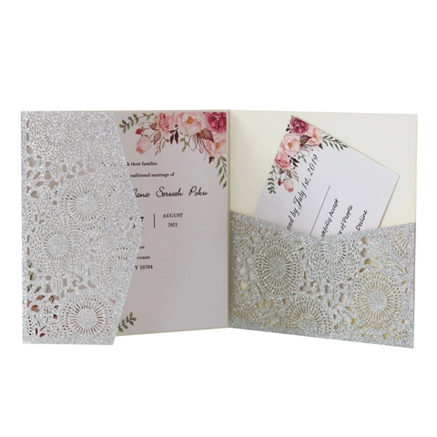 Luxus Laser Geschnitten Hochzeit Einladungen Glitzer Perlmuttpapier Blumen Ausgehöhlt Verlobung Einladungskarten Set Mit Umschlägen Für Hochzeitsfeier Event Zeremonie