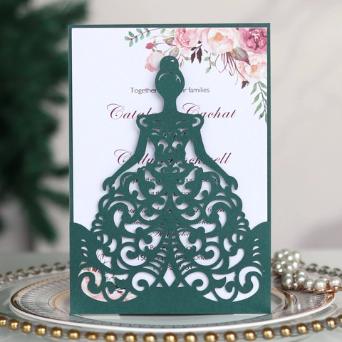 Inviti di Nozze Taglio Laser Carta Perlata Silhouette Sposa Inviti Traforati Busta Copertina Pagina Interna