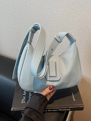 Women Minimalist Litchi Pattern PU Leather Underarm Bag With Adjustable Strap Silver Metal Buckle Crossbody Hobo Shoulder Bag