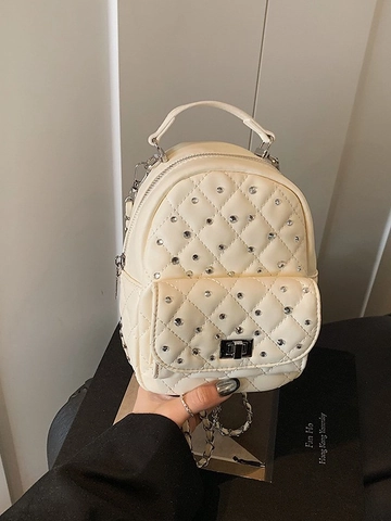 Women Fashion Rhinestone Quilted PU Leather Mini Backpack Chain Strap Small Travel School Bag For Girls Everyday Bag