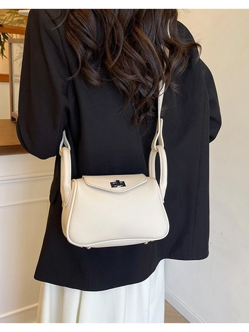 Borsa a Spalla da Donna in Pelle PU con Motivo Litchi Minimalista Borsa a Cuscino Pendolare Design di Nicchia Borsa a Tracolla con Chiusura in Metallo