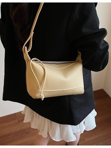 Mode Damen PU Leder Schultertasche Lychee Muster Einfarbig Eimer Umhängetasche Minimalistisch Pendeln Hobo Handtasche