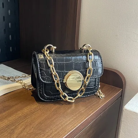 Crocodile Pattern PU Leather Mini Shoulder Bag For Women And Girls Fashion Crossbody Bag With Gold Chain Lock Daily Party Gift