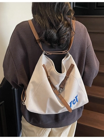 Vintage Canvas Tote Bag For Women Large Capacity Backpack Crossbody Multi-use Casual Shoulder Bag With Embroidery
