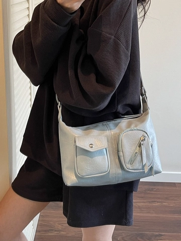 Vintage Geplooide PU Leren Schoudertas Voor Dames Multi-Pocket Crossbody Dumplingtas Retro Onderarmtas Casual Woon-Werkverkeer Handtas