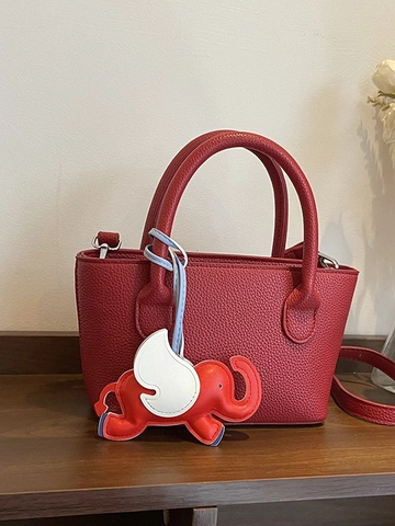 Dames Minimalistische PU Leren Emmer Tas Met Afneembare Olifant Hanger Effen Kleur Crossbody Schoudertas Casual Kleine Tote