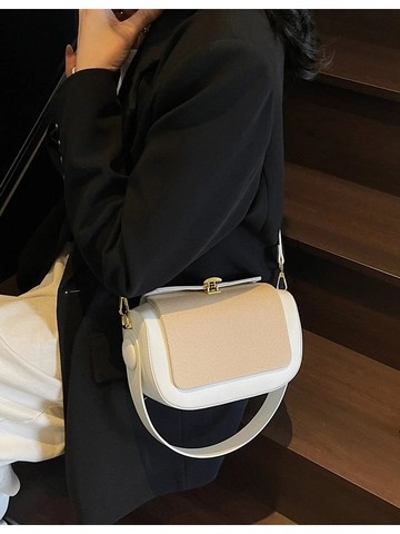 French Retro Color Blocked PU Leather Fabric Pillow Bag For Women Chic Minimalist Shoulder Crossbody Bag Gold Hardware