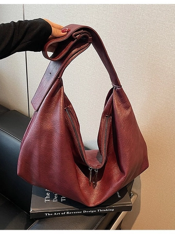 Vintage PU Leather Hobo Shoulder Bag Large Capacity Solid Color Dumpling Shape Tote Bag For Women Fashion Daily Commute