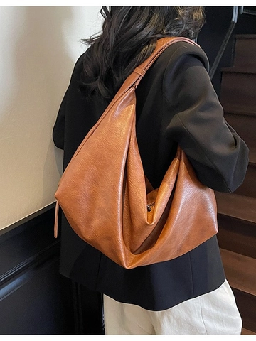 Vintage PU Leather Hobo Shoulder Bag Large Capacity Solid Color Dumpling Shape Tote Bag For Women Fashion Daily Commute