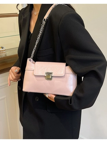 Fashion PU Leather Chain Underarm Bag Vintage Women Shoulder Bag With Metal Lock Elegant Solid Color Crossbody Square Bag