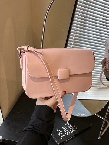Bolso de Bandolera Cuadrado de Cuero PU Minimalista para Mujer Bolso de Hombro con Solapa Pequeña con Hebilla Decorativa Correa Ajustable