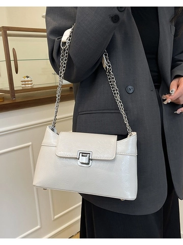 Fashion PU Leather Chain Underarm Bag Vintage Women Shoulder Bag With Metal Lock Elegant Solid Color Crossbody Square Bag