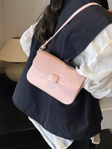 Bolso de Bandolera Cuadrado de Cuero PU Minimalista para Mujer Bolso de Hombro con Solapa Pequeña con Hebilla Decorativa Correa Ajustable