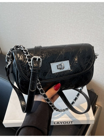 Women Quilted PU Leather Crossbody Bag Fashion Lingge Mini Square Bag With Metal Chain Strap And Lock Buckle Elegant Shoulder Bag