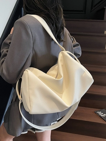 Bolso de Almohada de Cuero PU de Gran Capacidad para Mujer Textura de Guijarros Bolso de Hombro Cruzado Minimalista de Moda