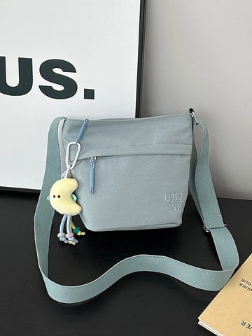 Women Trendy Nylon Crossbody Bag Fashion Korean Style Small Bucket Shoulder Bag Casual Letter Embroidered Handbag Purse