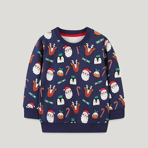 Felpa da Bambino Cartone Animato di Natale in Morbido Cotone Blu Notte Pullover a Manica Lunga Top Invernale Festivo Ragazzi