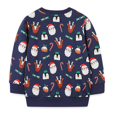 Felpa da Bambino Cartone Animato di Natale in Morbido Cotone Blu Notte Pullover a Manica Lunga Top Invernale Festivo Ragazzi