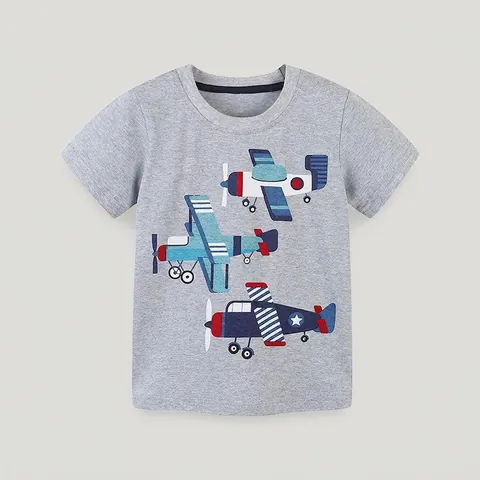 Παιδικό T-Shirt με Κοντό Μανίκι και Σχέδιο Αεροπλάνο Καρτούν Βαμβακερό Καλοκαιρινό Casual Τοπ Αναπνεύσιμο για Αγόρια