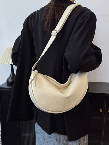 Sac Bandoulière Minimaliste en Cuir PU pour Femme Sac Épaule Plissé en Forme de Croissant Sangle Réglable Sacoche de Trajet