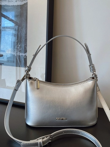 Borsa a Tracolla da Donna Retro in Pelle PU a Forma di Dumpling Chic Sottobraccio Metallizzata Con Tracolla Regolabile Hobo