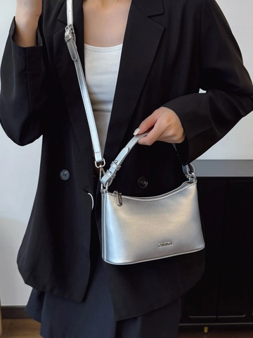 Borsa a Tracolla da Donna Retro in Pelle PU a Forma di Dumpling Chic Sottobraccio Metallizzata Con Tracolla Regolabile Hobo
