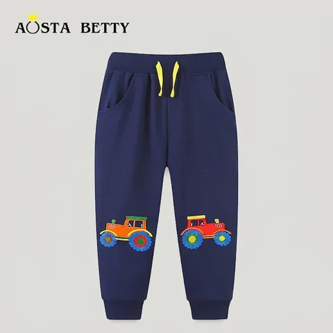 Jungen Baumwolle Bestickt Traktor Cartoon Sporthose Kinder Lässig Tiefblau Jogginghose Für Kleinkinder