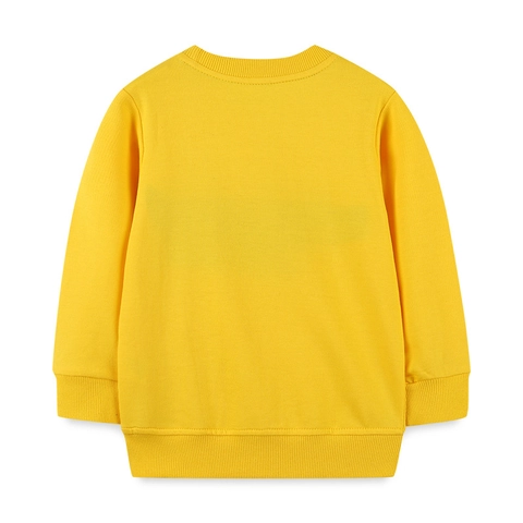 Sweatshirt en Coton à Manches Longues pour Enfants Jaune Vif Dinosaure de Dessin Animé Broderie Appliquée Haut Pullover pour Garçons Automne