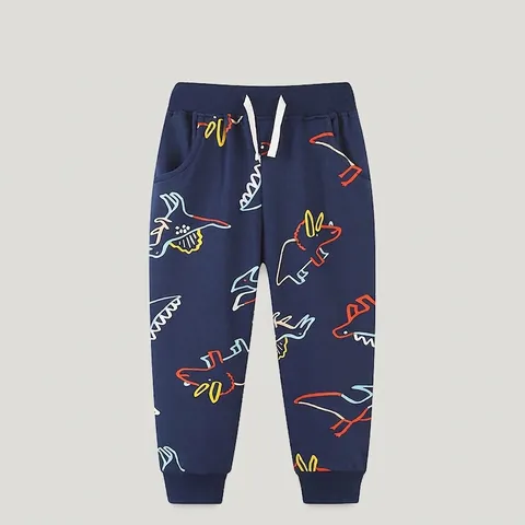Baumwolle Jungen Jogginghose Weich Westlicher Stil Dunkelblau Dinosaurier Druck Bündchen Sweathose Für Kleinkinder Freizeit Sporthose