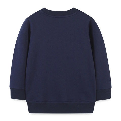 Felpa da Ragazzo in Cotone a Maniche Lunghe Blu Notte con Grafica Dinosauro Cartoon Pullover Girocollo Bambini