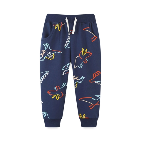 Baumwolle Jungen Jogginghose Weich Westlicher Stil Dunkelblau Dinosaurier Druck Bündchen Sweathose Für Kleinkinder Freizeit Sporthose