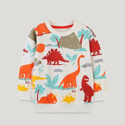 Sweat-shirt en Coton 100% pour Garçons Imprimé Dinosaure Cartoon Manches Longues Col Rond Décontracté Printemps Automne