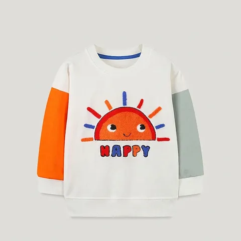 Kinderen Cartoon Zon Borduurwerk Patchwork Sweatshirt Katoen Lange Mouw Ronde Hals Pullover Westerse Stijl Kinderkleding Top