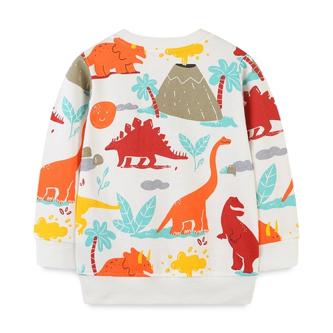 Sweat-shirt en Coton 100% pour Garçons Imprimé Dinosaure Cartoon Manches Longues Col Rond Décontracté Printemps Automne