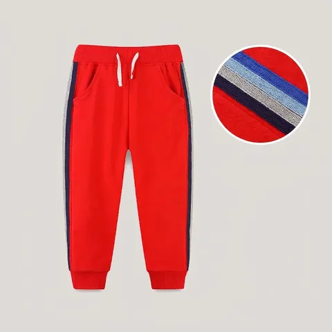 Boys 100 Cotton Sports Joggers Kids Side Striped Contrast Colors Elastic Waist Drawstring Casual Sweatpants For Daily Wear