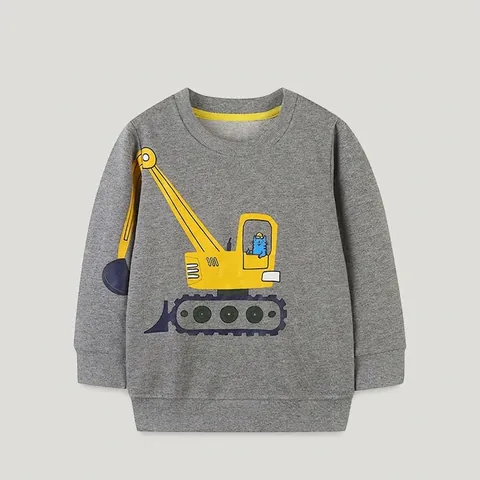 Sweat-shirt en Coton à Manches Longues pour Garçons Imprimé Pelleteuse Chat Col Rond Pull Haut Décontracté Enfants