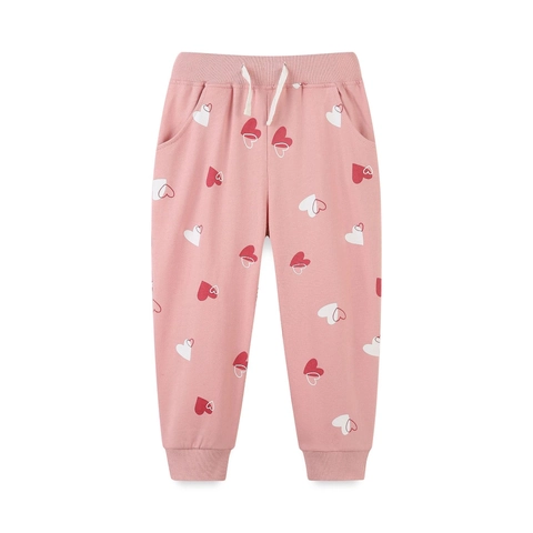 Pantaloni Sportivi in Cotone con Stampa a Cuore per Ragazza Pantaloni Rosa Casual con Coulisse Vita Elastica per Bambini