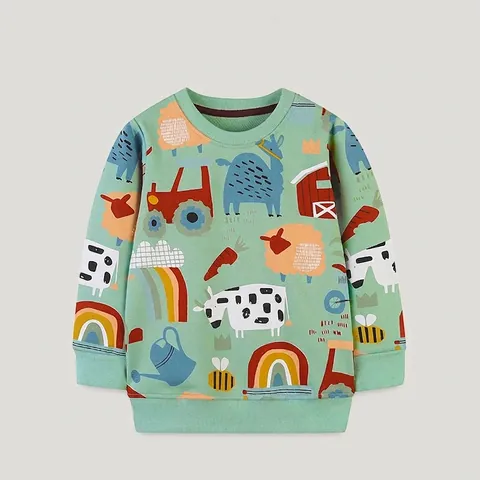 Sweat-shirt Décontracté pour Garçons Imprimé Animaux de la Ferme Coton Pull à Manches Longues Vert Menthe Doux