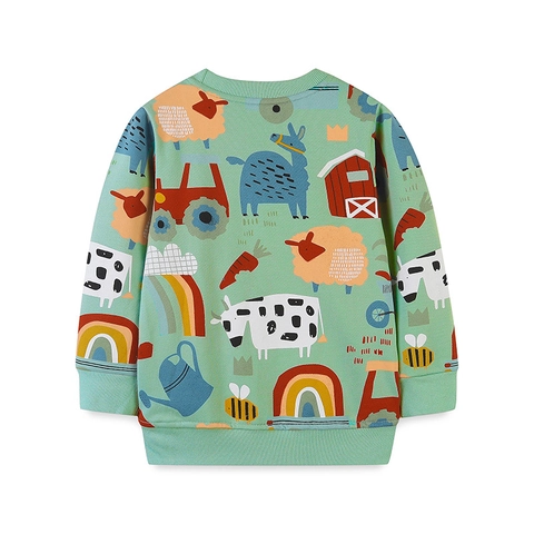 Sweat-shirt Décontracté pour Garçons Imprimé Animaux de la Ferme Coton Pull à Manches Longues Vert Menthe Doux