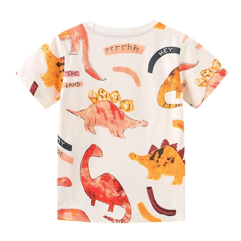 Jongens 100% Katoen Casual T-Shirt Korte Mouwen Ronde Hals Cartoon Dinosaurus Print Zomer Top Voor Kinderen Mode Kleding