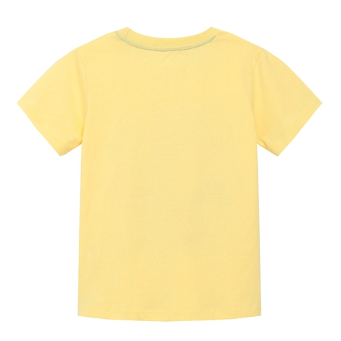 Jungen Baumwoll T-Shirt Sommer Kurzarm Rundhals Baufahrzeug Druck Kleinkind Lässiges Oberteil Gelb Kinderkleidung