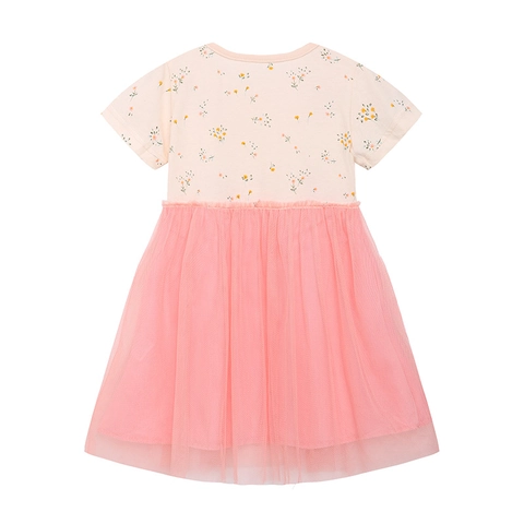 Robe de Princesse d'été pour Filles Manches Courtes Coton Broderie Lapin Rose Tutu Mesh Robe de Fête Enfants 2-7