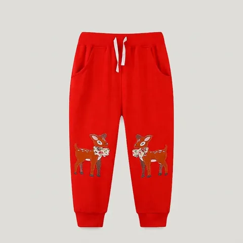 Kinder Weihnachten Rentier Bestickt Trainingshose Kleinkind Rot Baumwolle Jogginghose Für Jungen Mädchen Weiche Warme Strickhose