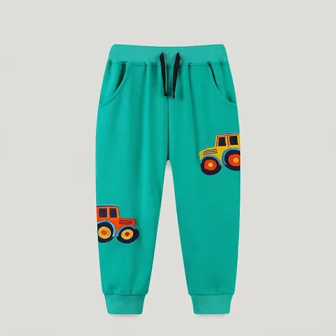 Pantaloni da Tuta da Bambino con Trattore a Fumetti Ricamato in Cotone Comodi Casual Autunno Primavera Sportivi