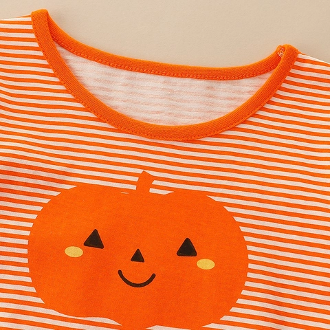 Abito a Maniche Lunghe con Zucca di Halloween per Ragazze Vestito da Principessa Tutu in Rete a Righe Arancioni per Bambini