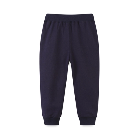 Boys Cotton Cartoon Excavator Embroidery Sweatpants Navy Blue Elastic Waist Joggers Comfortable Sporty Trousers For Kids