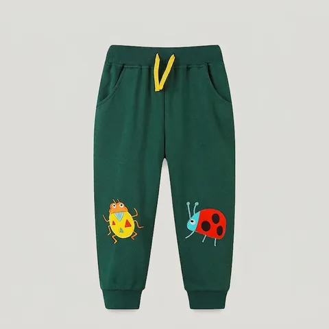 Pantaloni Sportivi in Cotone con Ricamo di Insetti per Ragazzo Joggers Morbidi e Traspiranti per Bambini Uso Quotidiano