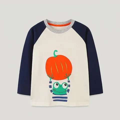 Maglietta in Cotone a Maniche Lunghe Raglan per Bambina Halloween Con Stampa Zucca Rana Autunno Girocollo Top Casual